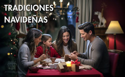 Icono la Navidad está llena de tradiciones. Vamos a ver sus orígenes Una familia haciendo los adornos de Navidad y enseñando a sus hijos
