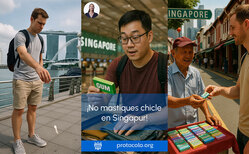 Icono Masticar chicle en Singapur está prohibido por ley- Y no es una broma Para evitar calles sucias y chicles pegados en los transporte públicos, el chicle está prohibido en Singapur