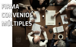 Icono firma de convenios múltiples. Qué son los convenios múltiples Varias personas negocian y firman un acuerdo múltiple