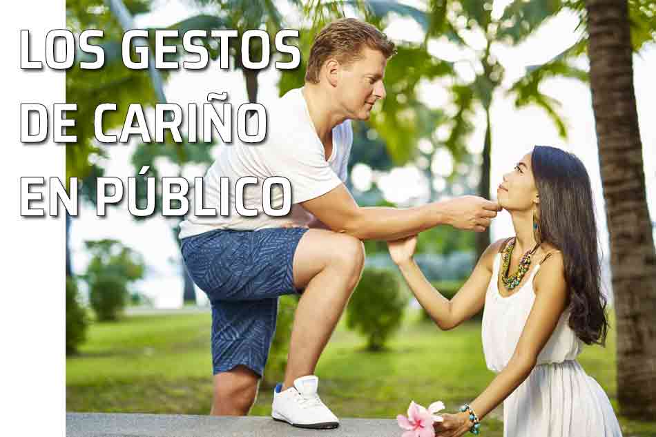 Gestos de cariño. Guardar la compostura. Los gestos de cariño en público. Pareja se hace un gesto de cariño