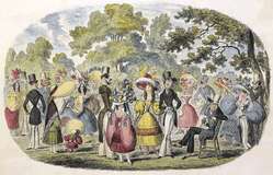 Escena en el jardín. A scene in Kensington Gardens, or fashion and frights of 1829. The British Library.