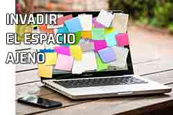 Icono invadir espacio Respeto por el espacio del otro. Invadir el espacio ajeno. Ordenador lleno de notas