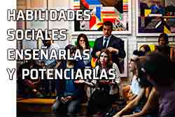 Icono habilidades sociales Enseñar y potenciar las habilidades sociales. Grupo de personas charlan - platican