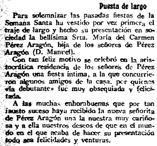 Puesta de largo. Nota prensa - Puesta de largo