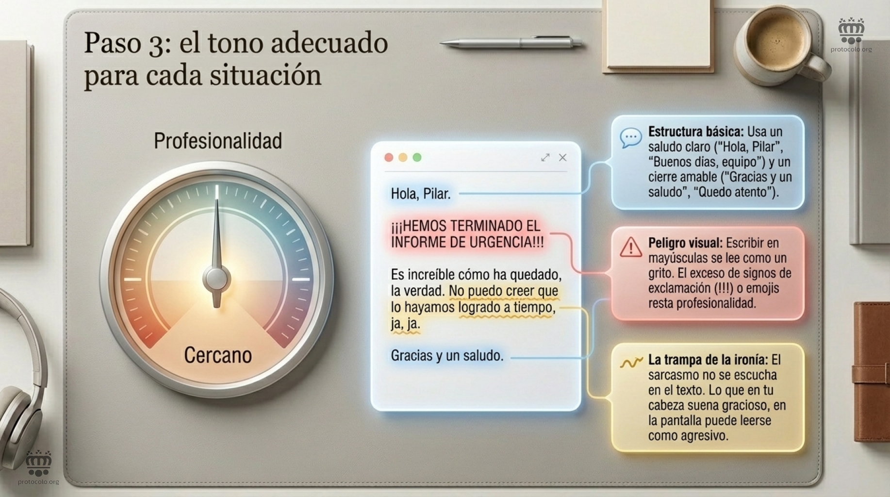 Usar el tono adecuado. La forma de redactar un correo también es muy importante.