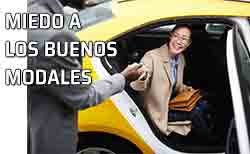 Icono buenos modales Un hombre ayuda a una mujer a descender de un taxi