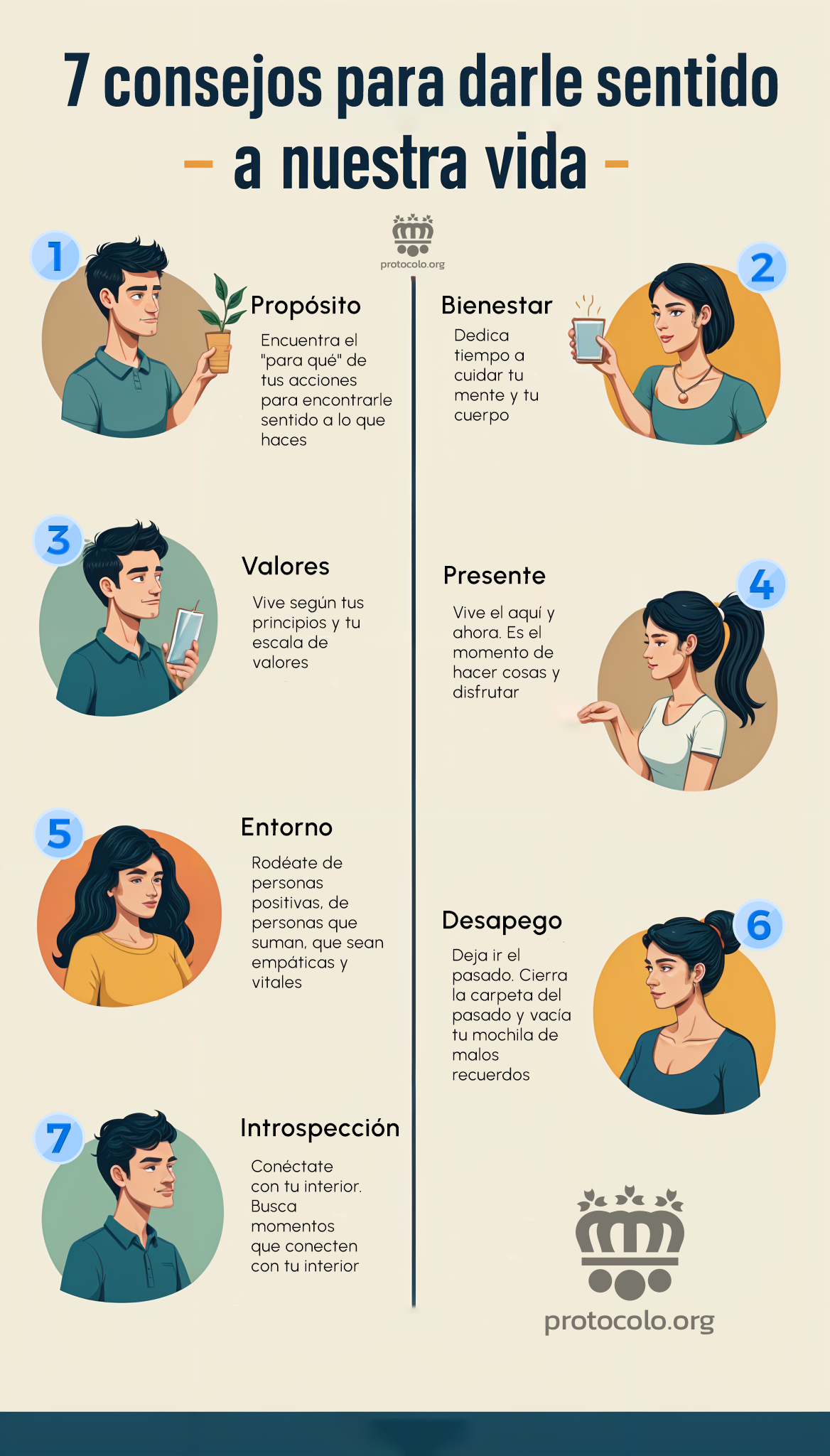 7 consejos importantes para darle sentido a nuestra vida. Infografía con los mejores consejos para darle sentido a nuestra vida
