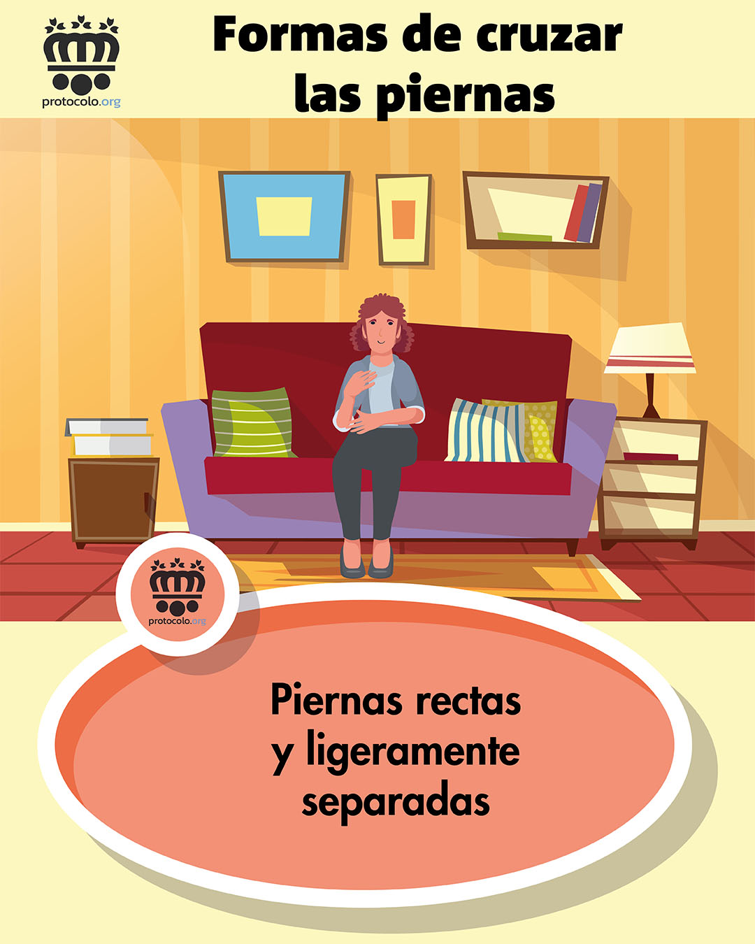 Cruzar piernas sentado. Piernas rectas y ligeramente separadas