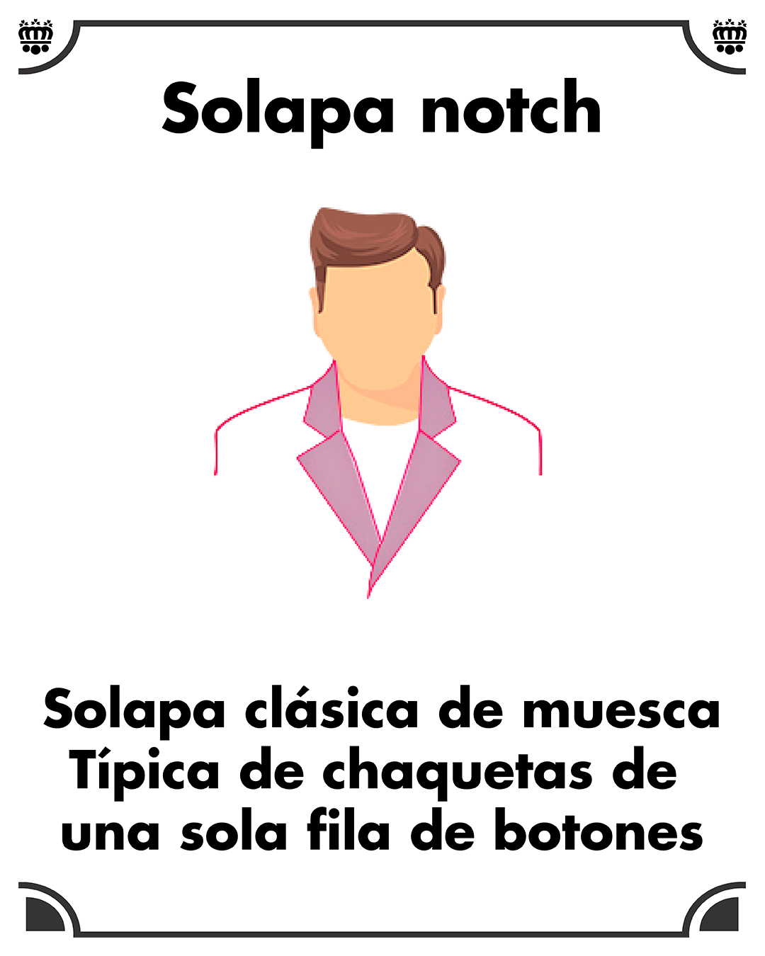 Solapa notch. Solapa cosida en ángulo muy utilizada en chaquetas clásicas
