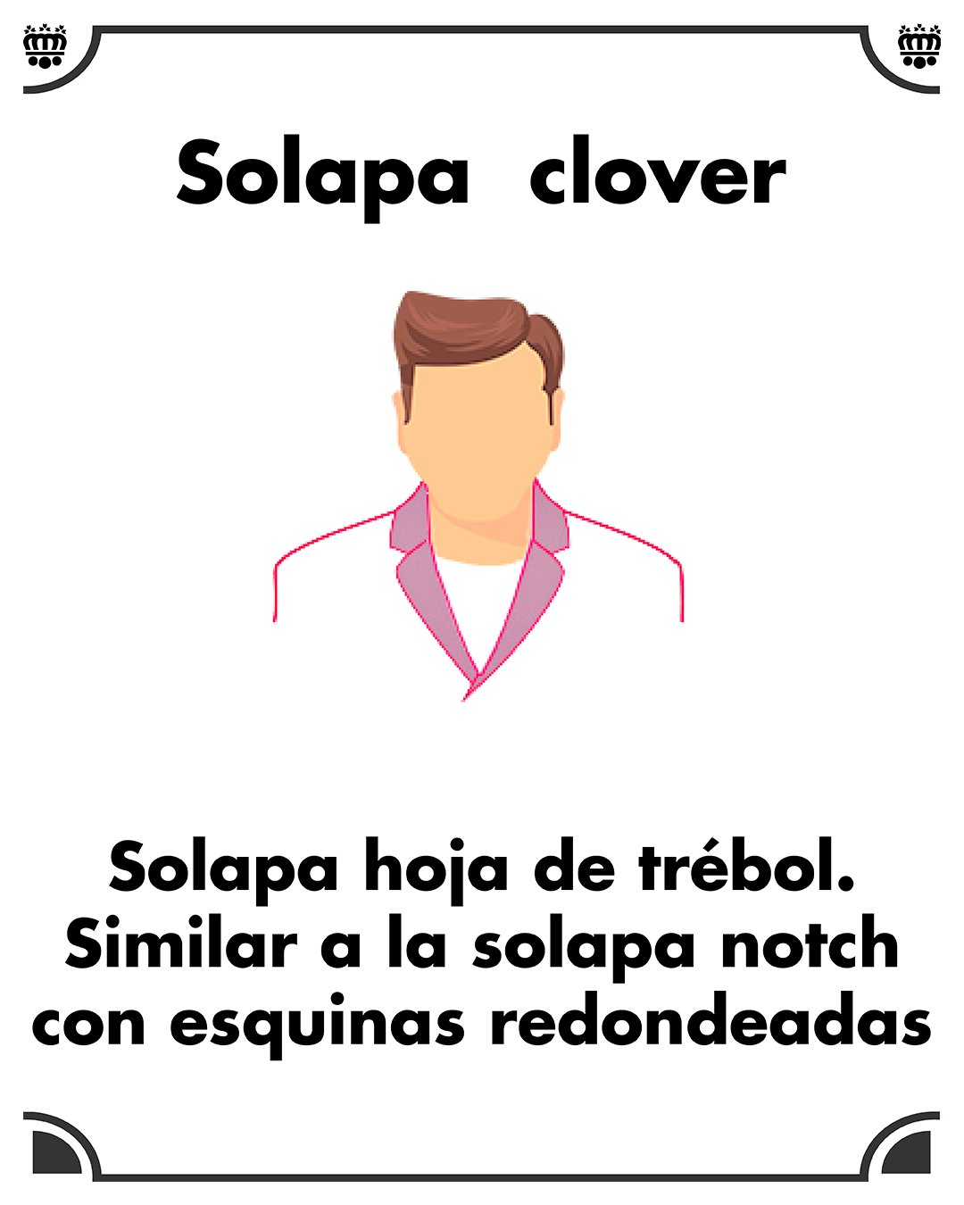 Solapa clover. Sola de muesca con sus lados redondeados y que parece formar una hoja de trébol