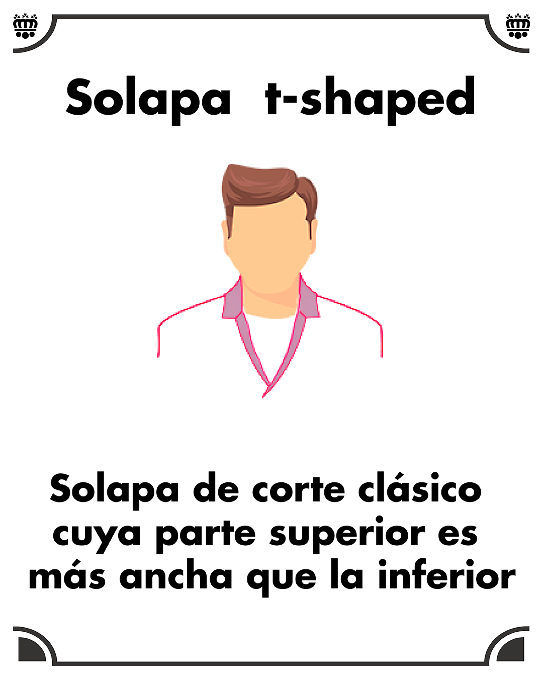 Solapa T-shaped. Solapa que se asemeja a una T, porque la parte superior es más ancha que la parte inferior