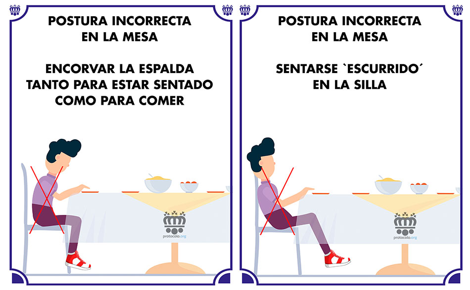 Postura incorrecta en la mesa. La forma incorrecta de sentarse en una silla a la mesa