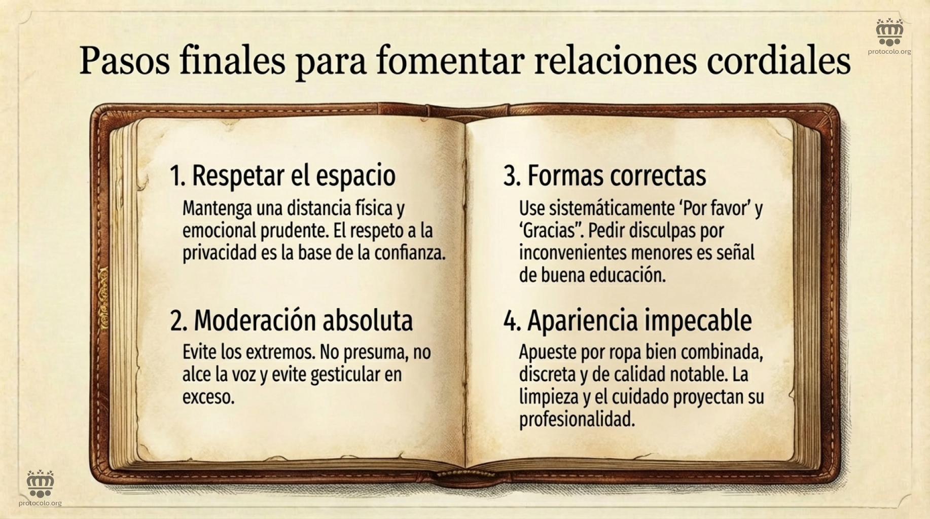Respeto, formas correctas, prudencia, moderación y buena apariencia