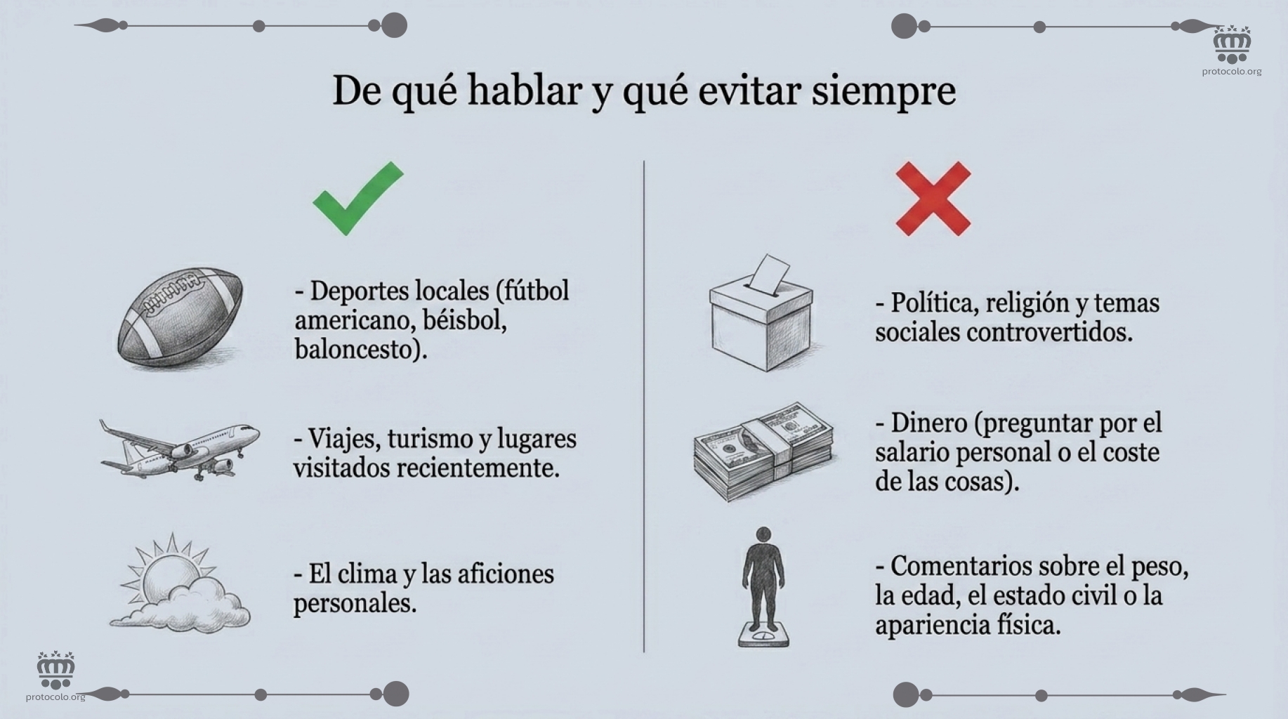 Los temas de los que puede hablar sin problema y los temas que es mejor evitar