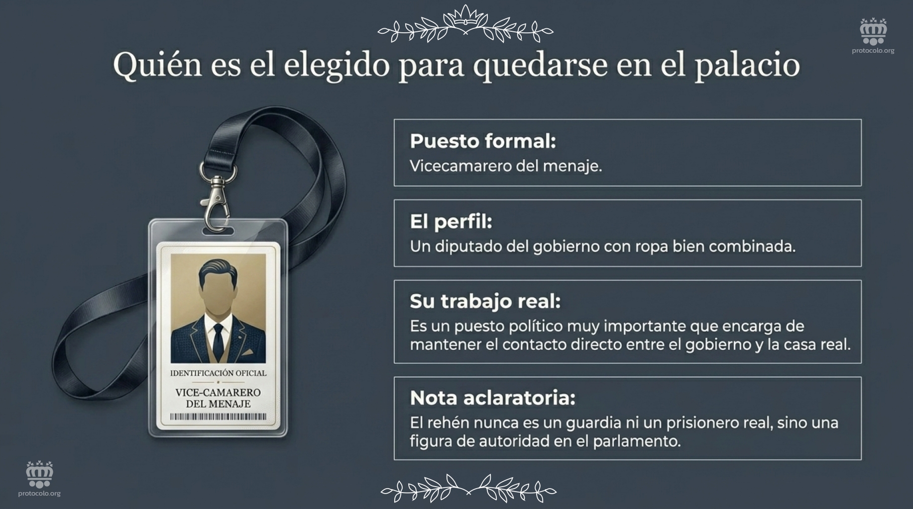 Quién es el elegido para quedarse en el palacio. Un diputado generalmente relacionado con la Casa Real
