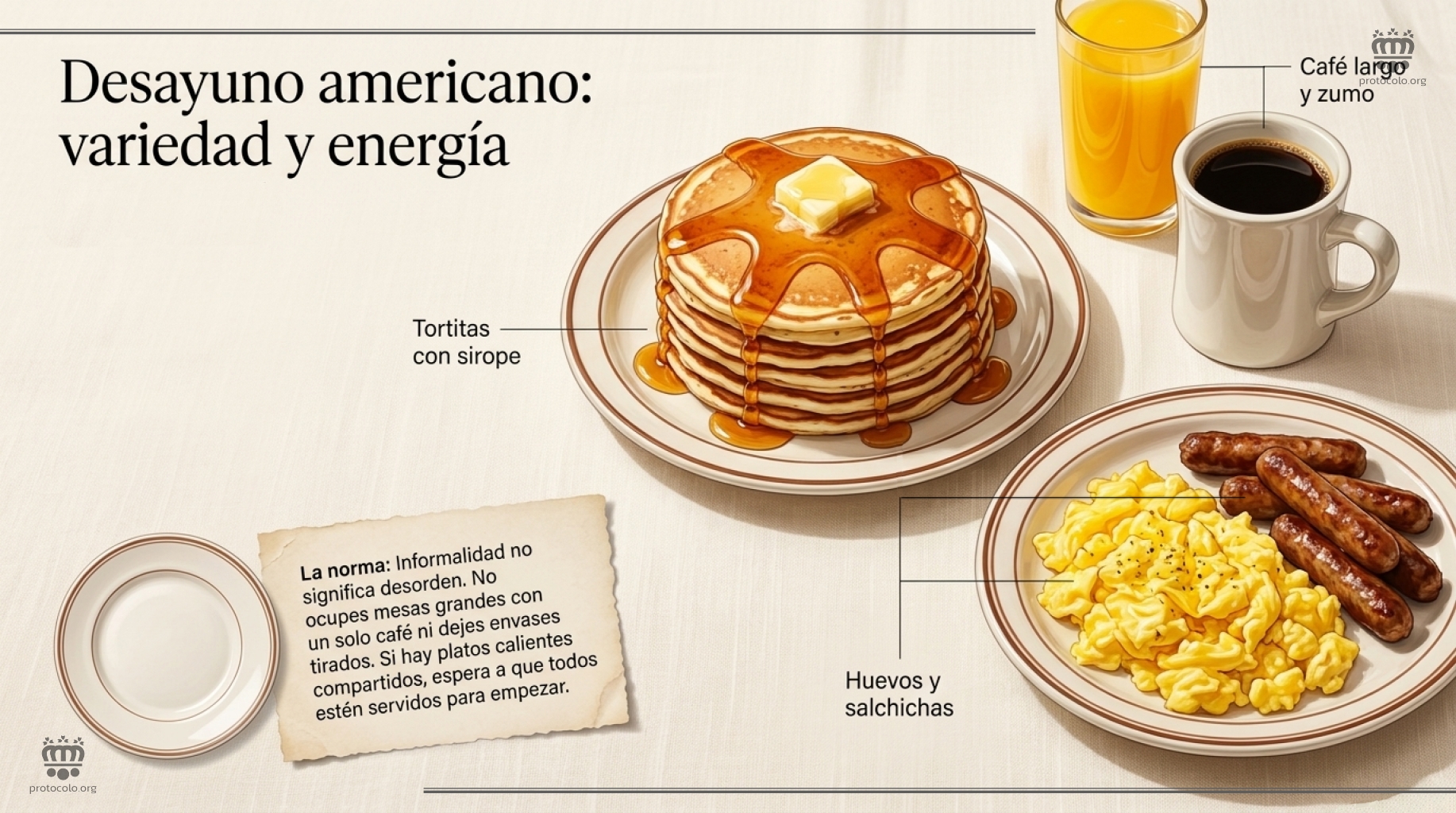 Panqueques, salchichas, donas, sirope....