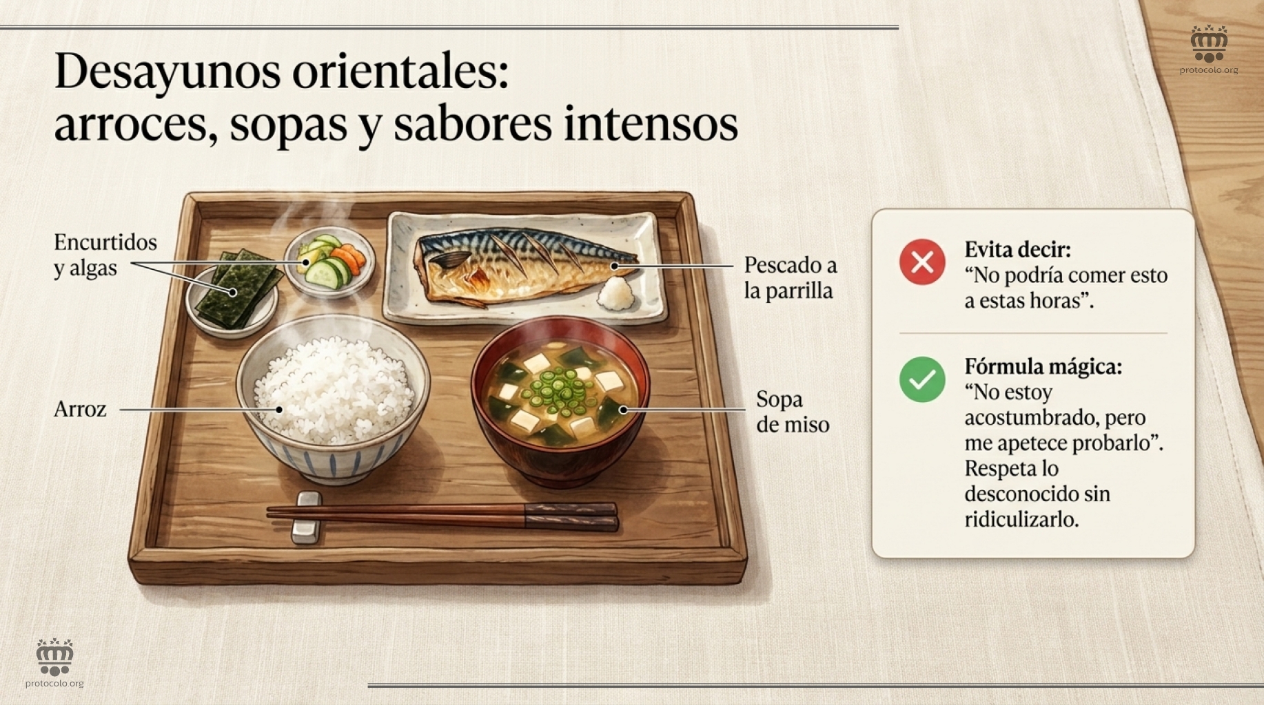 Sopas, arroz, algas, encurtidos... muy diferente a cualquier otro desayuno