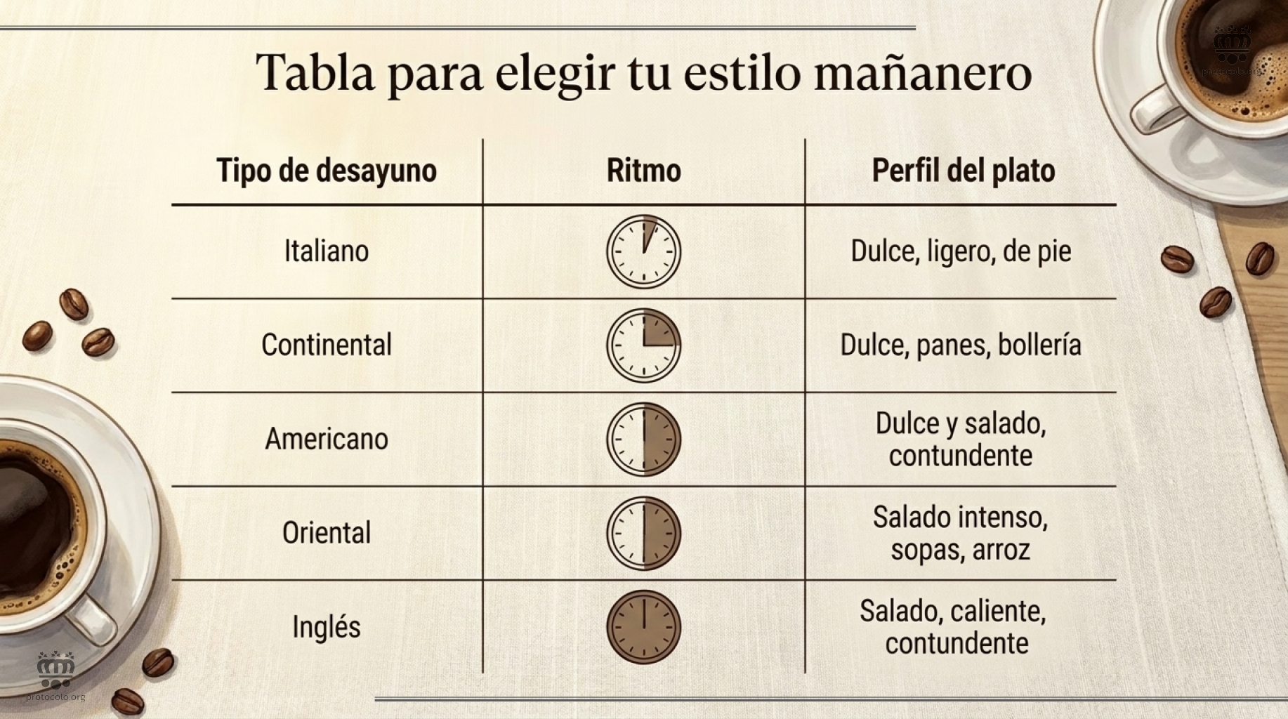Desde la rapidez del italiano al más tranquilo desayuno inglés