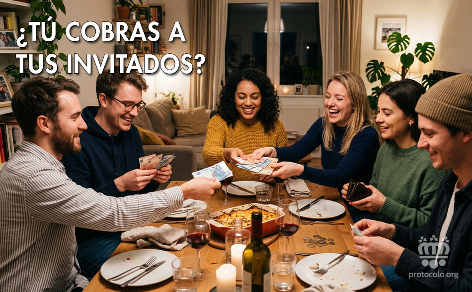 Cobrar a los invitados después de tener una comida en casa. Los invitados, como su nombre indica, son invitados no comensales de pago