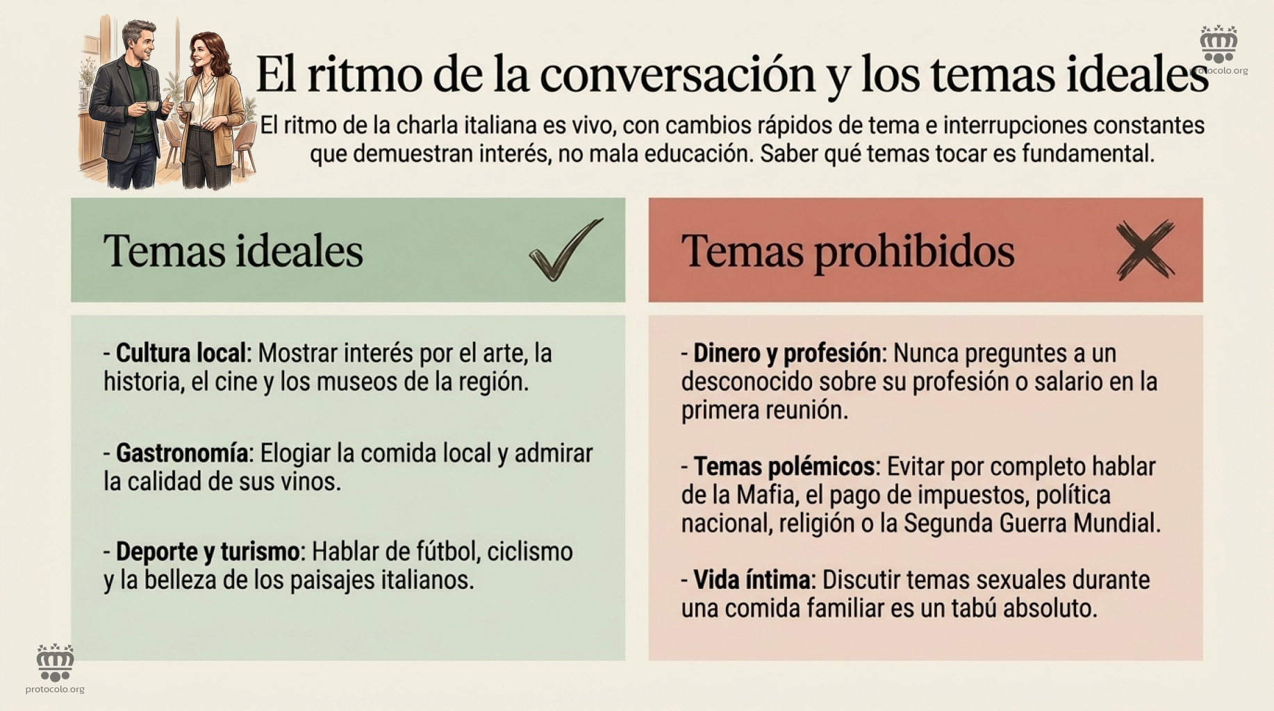 Los temas de conversación que pueden ser más aceptables para charlar