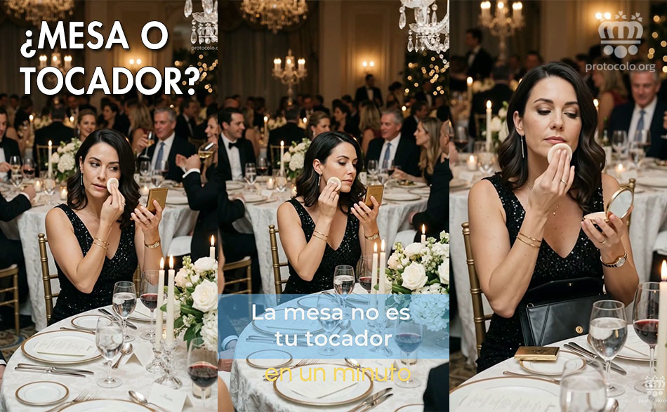 Ni aunque sea solo un pequeño retoque se debe hacer en la mesa delante de todos los demás comensales