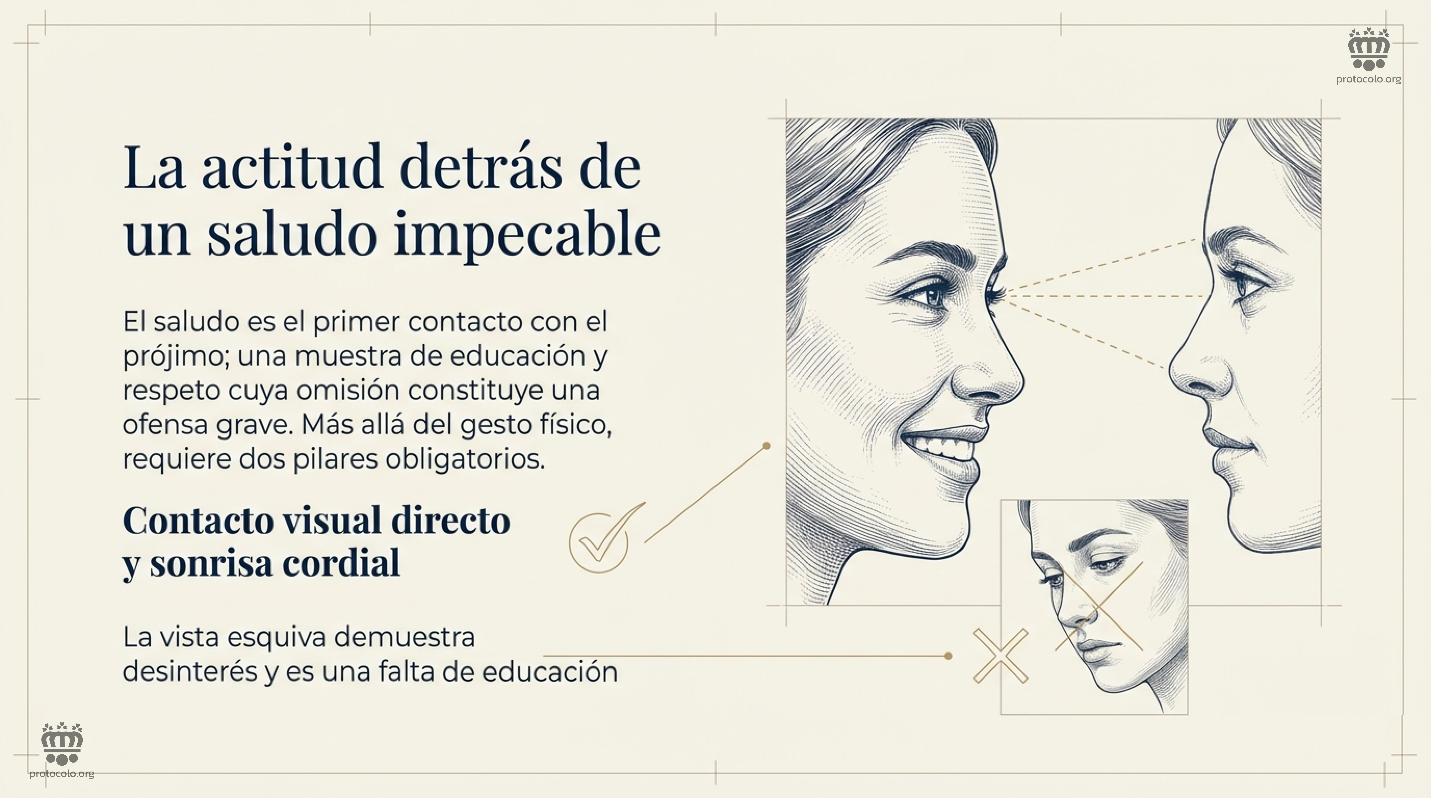 La actitud detrás de un saludo impecable. Contacto visual directo y sonrisa cordial