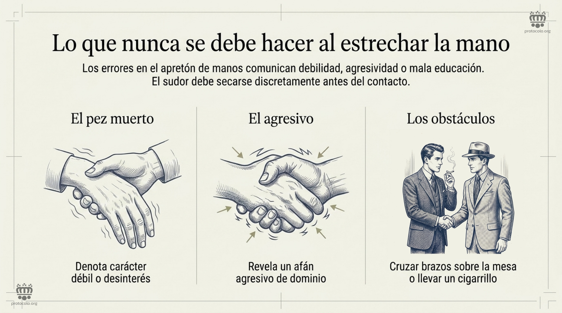 Lo que nunca se debe hacer al estrechar la mano. La forma de dar la mano dice mucho de la otra persona