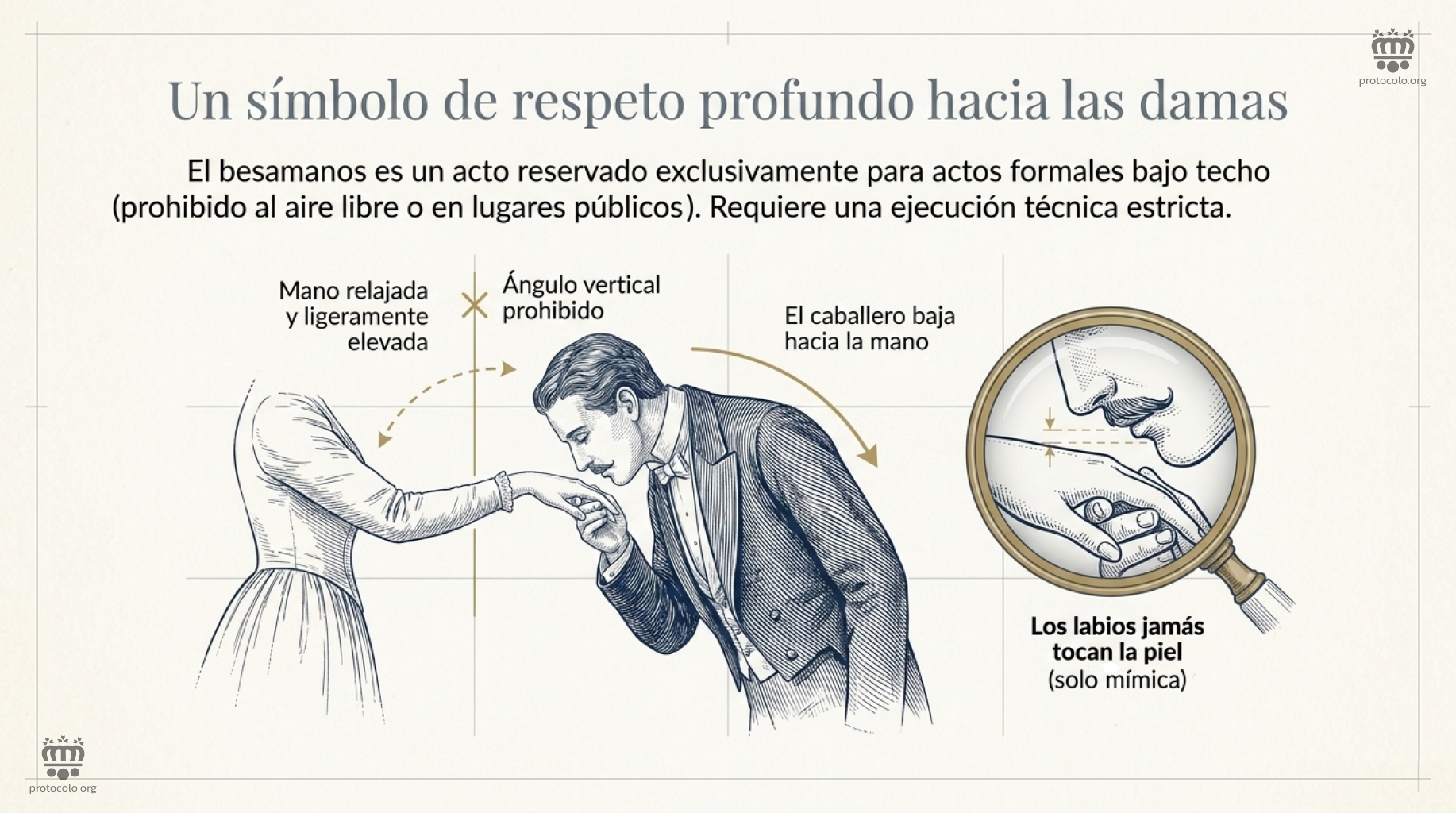 Un sÃmbolo de respeto profundo hacia las damas. Besar la mano es un saludo en desuso. Pero no hay que confundirlo con el acto del besamanos