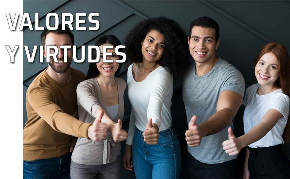 Valores y virtudes. Grupo de personas dan un like a los valores