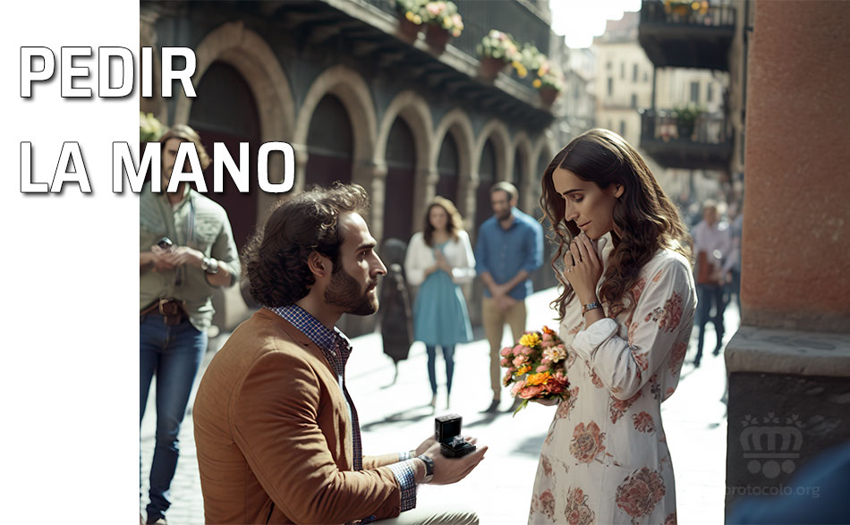 Pedir la mano La petición de mano Pedida de mano. Esta formalidad tiene su origen, en el consentimiento que necesitaban las novias de su progenitor para poder contraer matrimonio