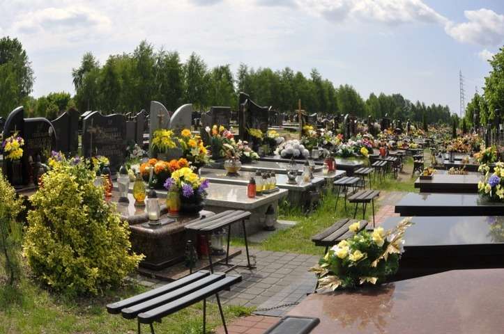 Cementerio. Cementerio y tumbas con flores
