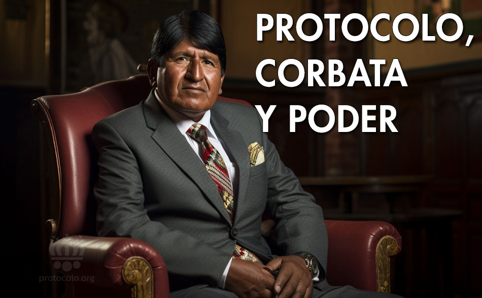 Simulación ficticia IA supuesto personaje Evo Morales vestido traje y corbata La corbata es un elemento importante en la forma de vestir de los hombres