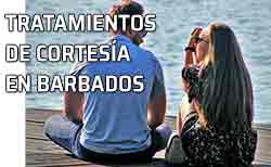 Icono tratamientos cortesía Barbados Pareja charlando. Los tratamientos de cortesía en Barbados