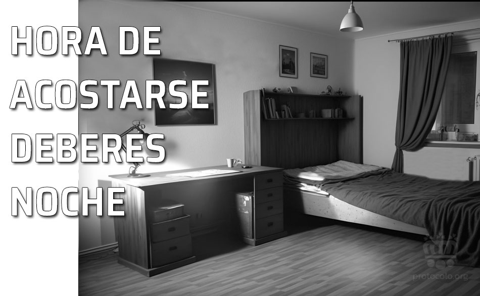 Hora de acostarse e irse a la cama Deberes antes de acostarse Manual de Carreño. Al retirarnos a nuestro aposento debemos despedirnos cortés y afectuosamente de las personas de nuestra familia de quienes nos separamos en este acto