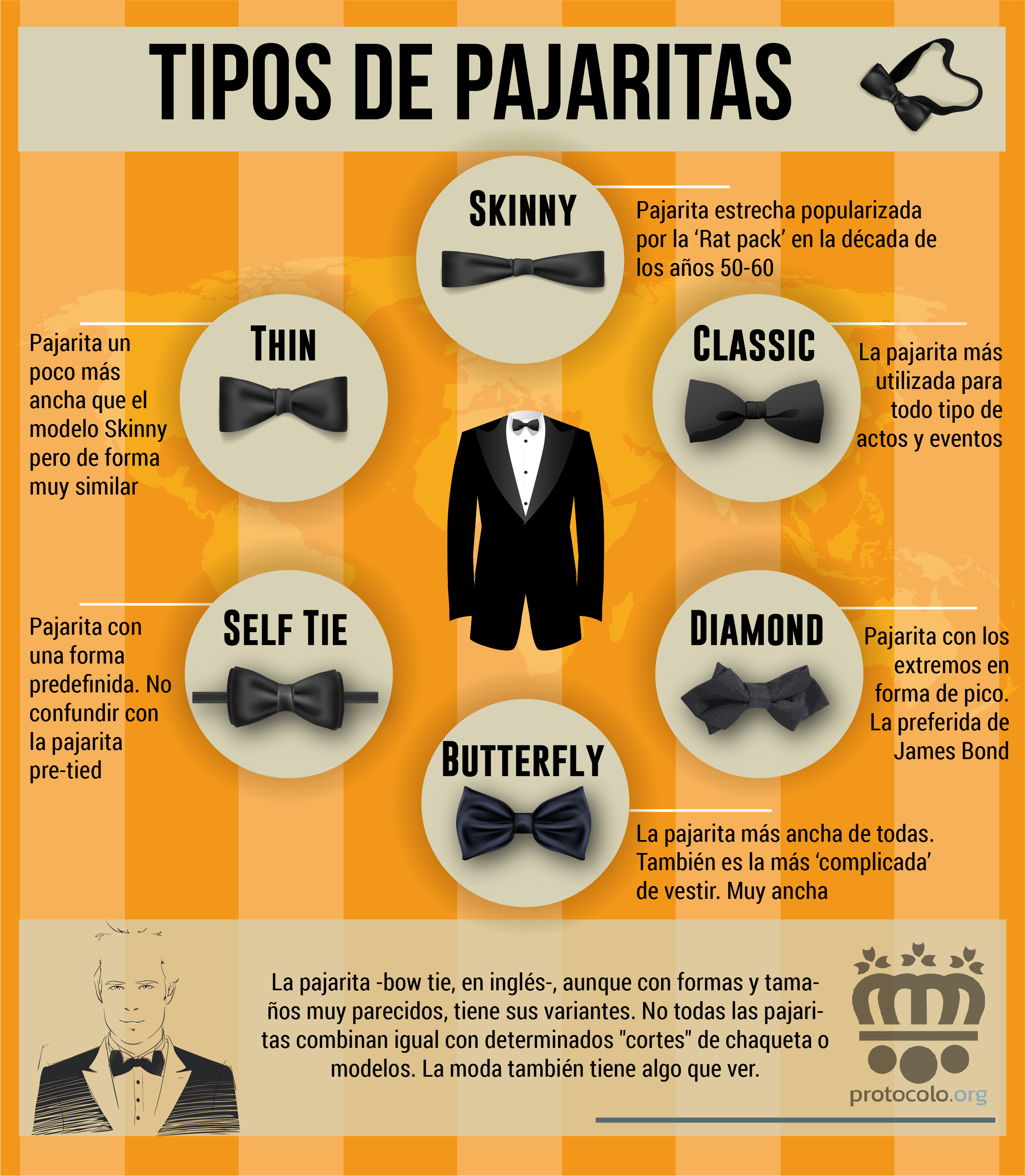 Tipos de pajaritas. Infografía. Tipos de pajaritas más utilizados en el mundo