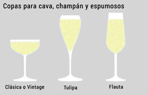 Copas espumosos. Copas para cava, champán y vinos espumosos