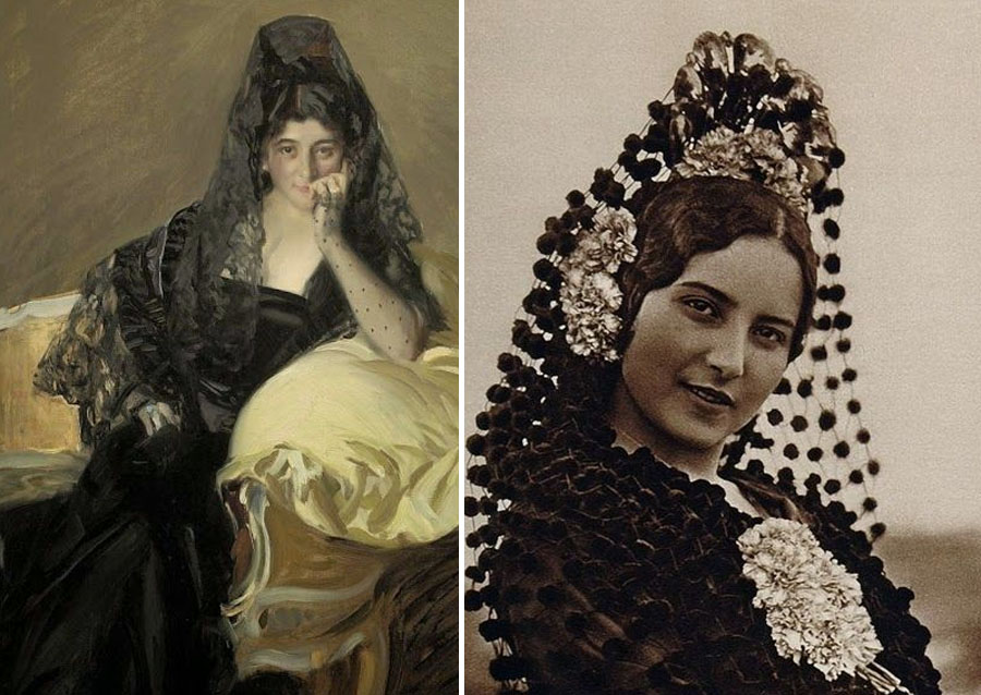 Damas de mantilla. Damas de mantilla de época