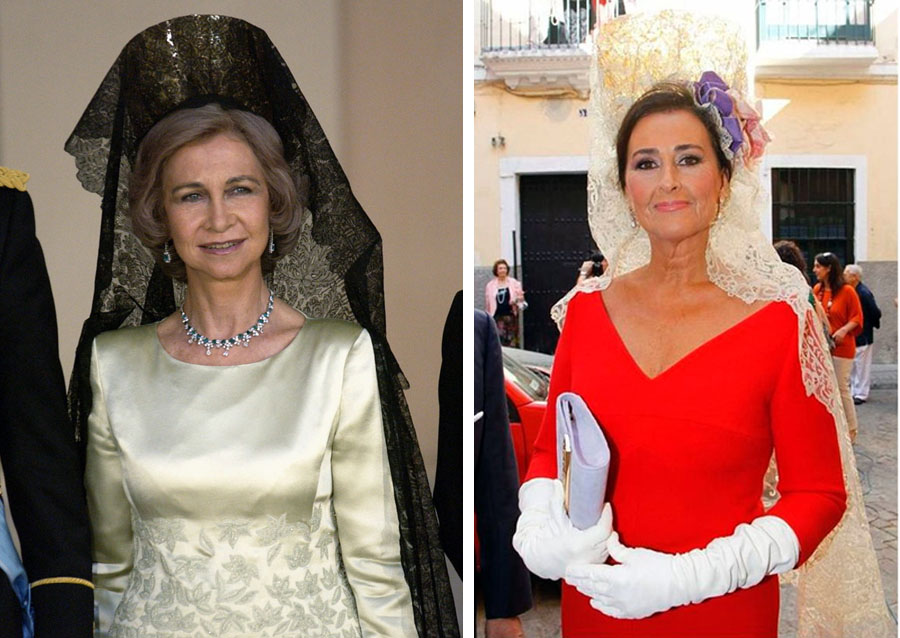 Mantillas Boda. Doña Sofía y Carmen Tello de mantilla
