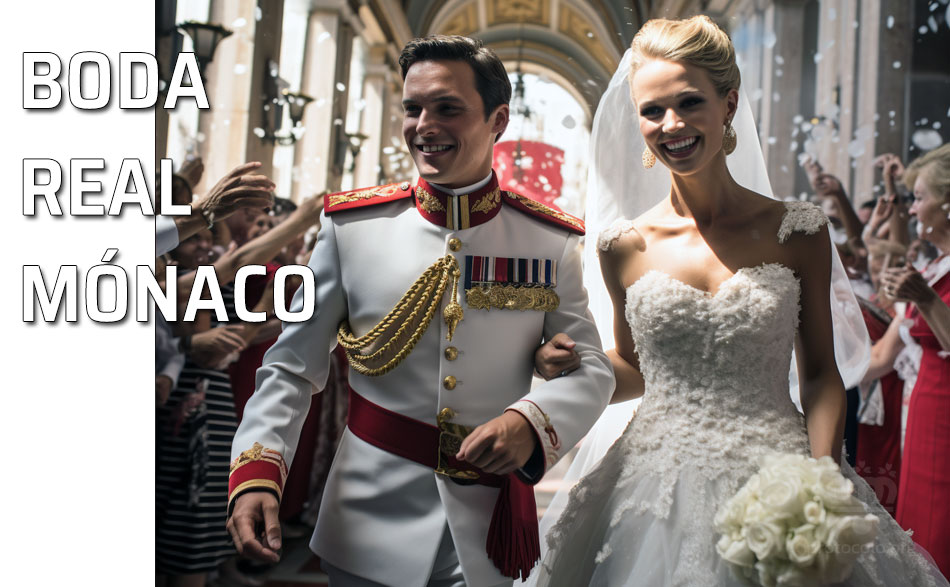 Boda Real de un país imaginario IA Wedding. Pareja de recién casados salen de la iglesia después de ceremonia matrimonial