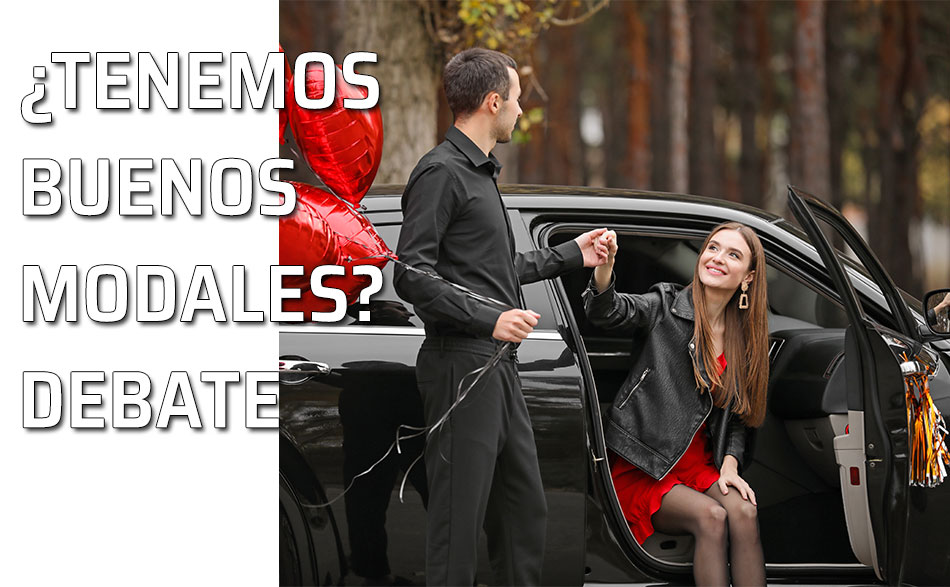 Tenemos buenos modales Debate. Un hombre ofrece la mano a un mujer para bajar de un automóvil