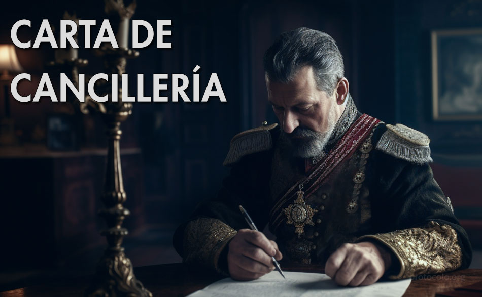 Protocolo diplomático. Redacción de forma solemne para comunicar o notificar algo