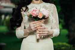Icono cómo organiar una boda La boda y el vestuario de los novios, padrinos e invitados. Novia con ramo en bouquet