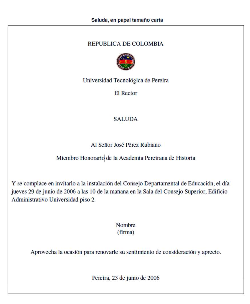 Modelo Saluda. Tamaño carta.