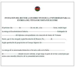 Modelo invitación. El Rector invita a unos directivos.