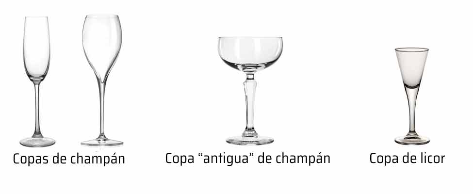 Copas para el postre. Copa de cava o champán, copa del icor